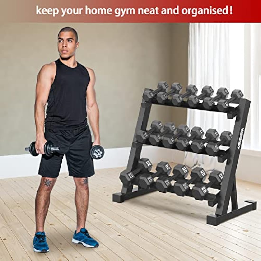 WINNOW 3-Tier Dumbbell Rack | 1000lb Capacity Steel Weight Storage