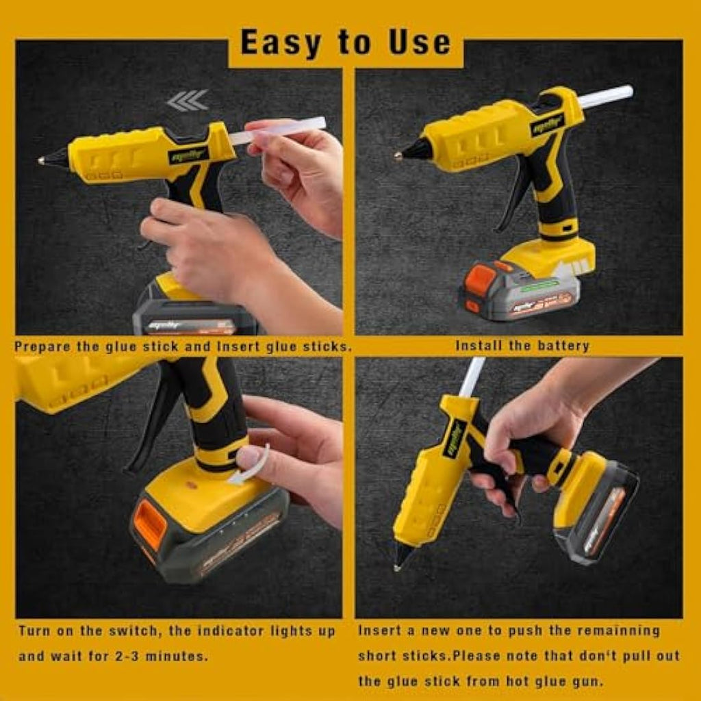 Mellif 100W Cordless Hot Glue Gun for Dewalt 18V Battery | 11mm Sticks