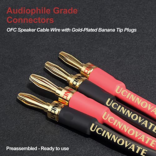 WOWLED 14 AWG Pure Copper Speaker Cable with Banana Plugs, 2 Pack | 13.12FT