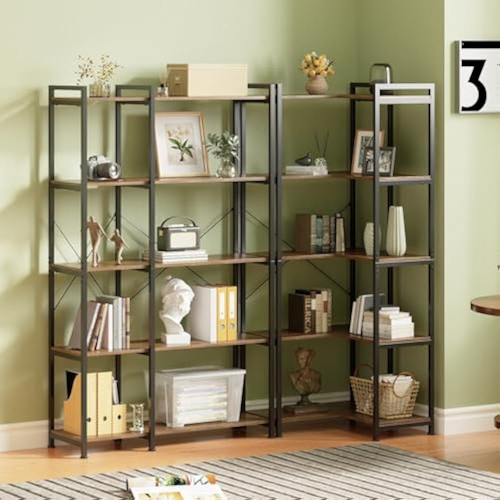 VEDECASA 5-Tier Deformable Corner Bookshelf | Industrial Metal Display Rack