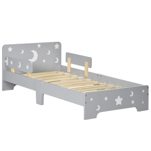 ZONEKIZ Kids Toddler Bed – Grey Moon & Star Bed Frame with Side Rails