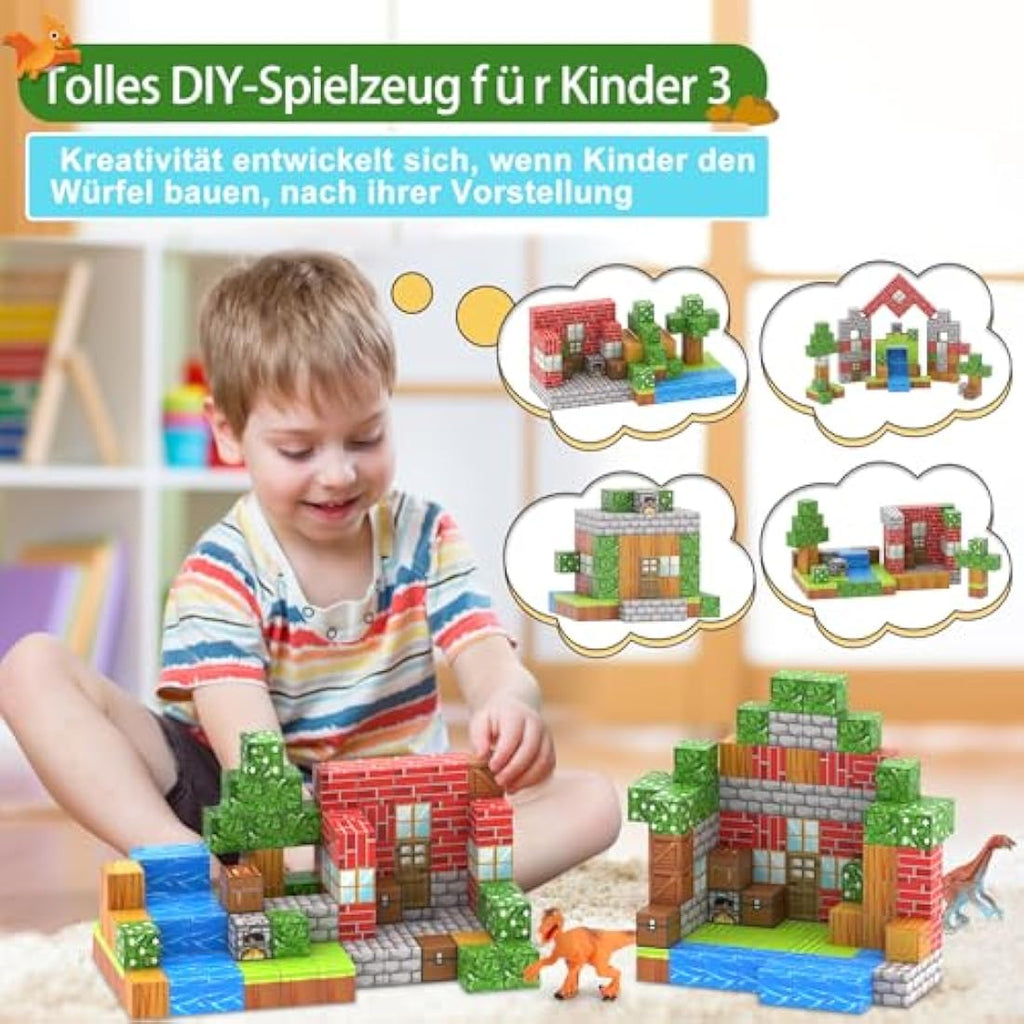Demolike 110PCS Magnetic Blocks with 6 Dinosaur Toys – STEM Building Set