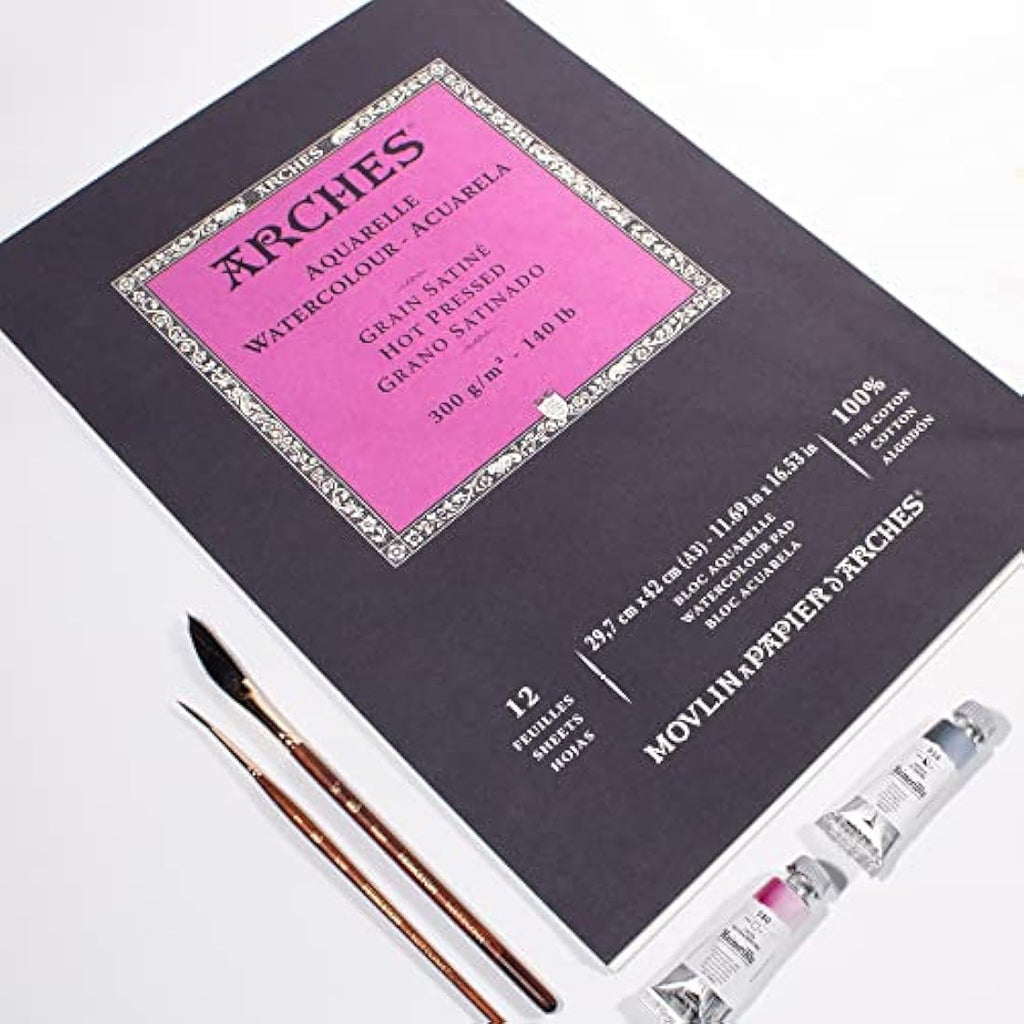 Arches Aquarelle Watercolor Pad - 100% Cotton Satin 300g A3 12 Sheets