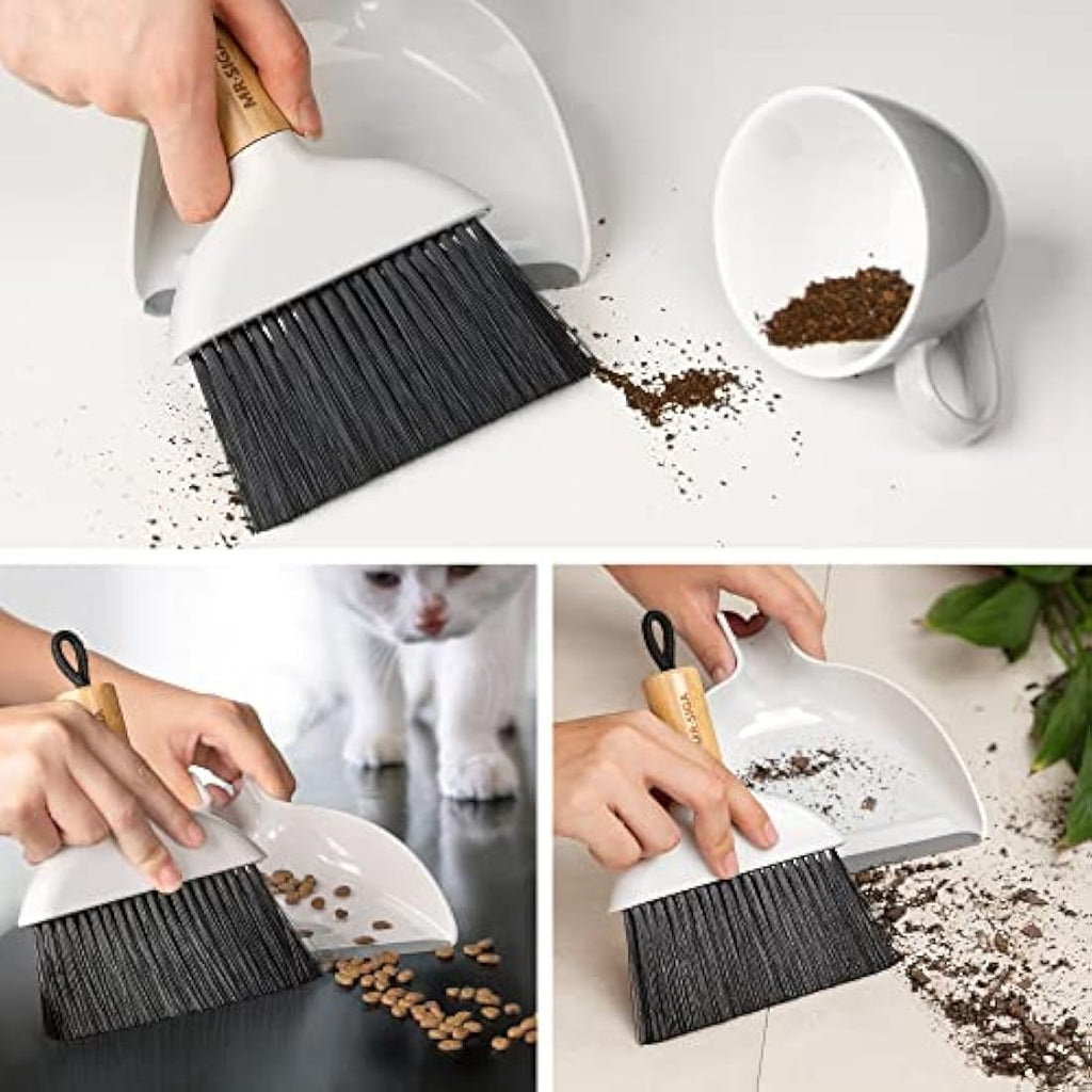MR.SIGA Mini Dustpan and Brush Set | Bamboo Handle Portable Cleaner