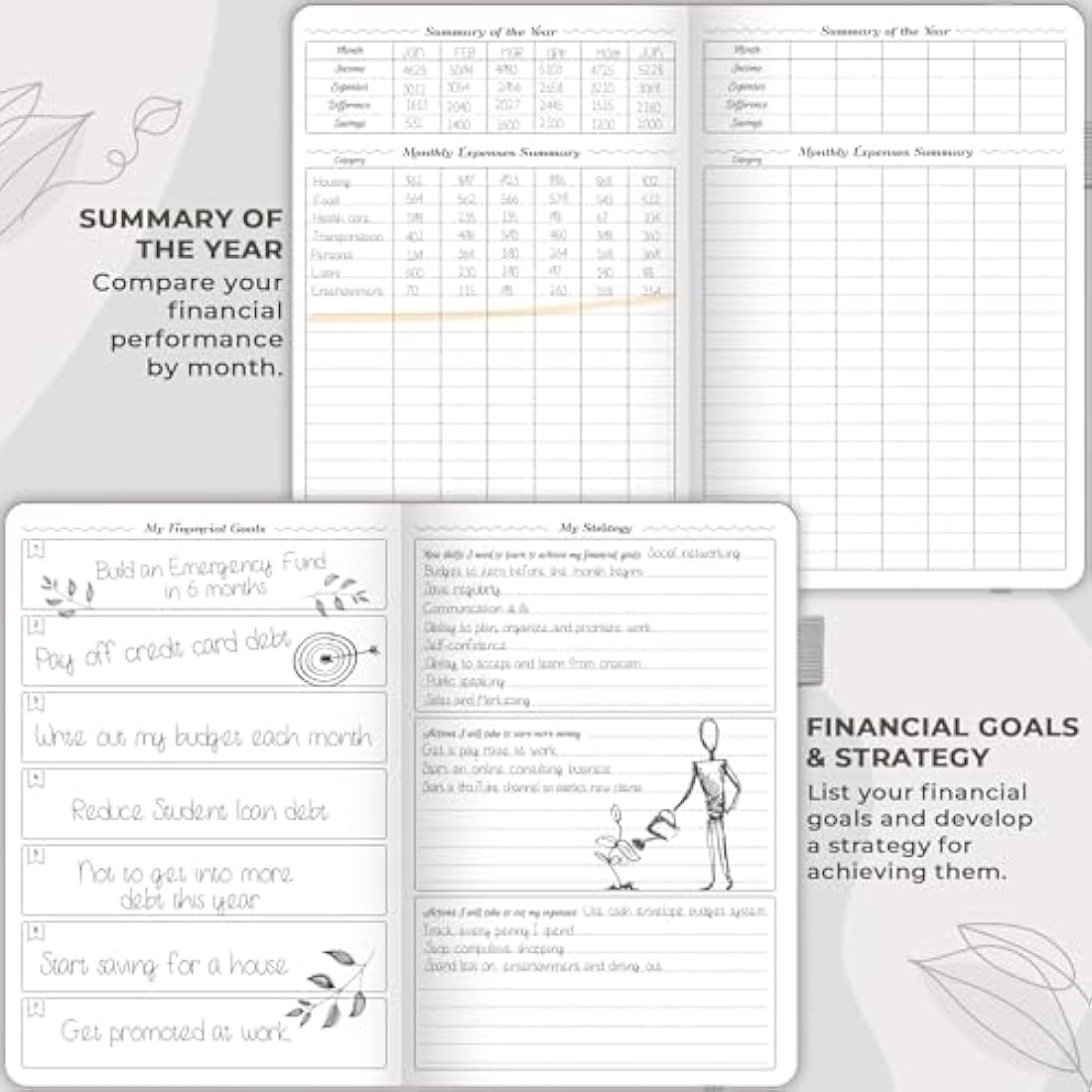 GoGirl Budget Planner – Undated Monthly Expense Tracker & Journal, Grey