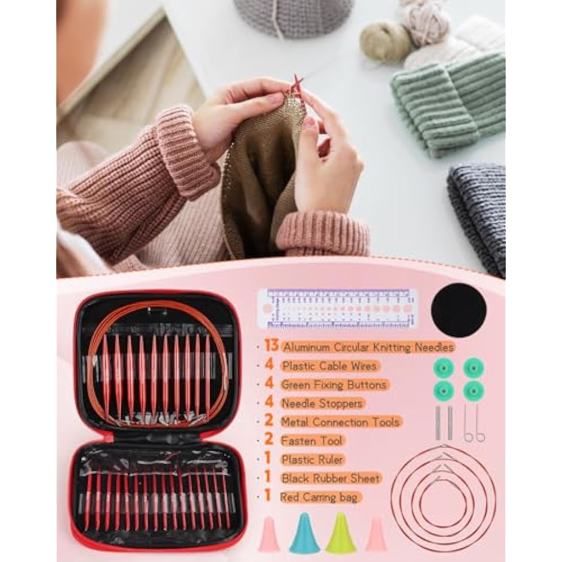 Aeelike Interchangeable Circular Knitting Needles Set | 13 Pairs, 3-10mm