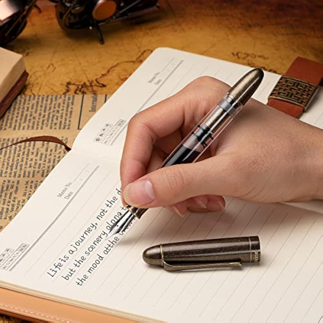 Asvine P30 Piston Fountain Pen | Retro Brass & Acrylic Fine Nib