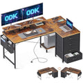 ODK L-Shaped Corner Desk with Drawers, Power Outlets & Monitor Stand