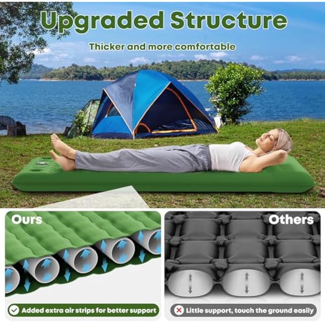 MAMBAKOTR Camping Sleeping Pad – Extra Thick Inflatable Mattress with Pump