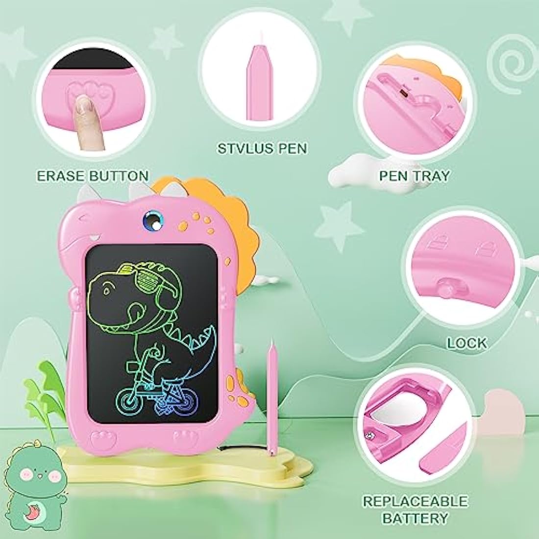 Kizmyee 8.5" LCD Writing Tablet – Dinosaur Doodle Board for Kids