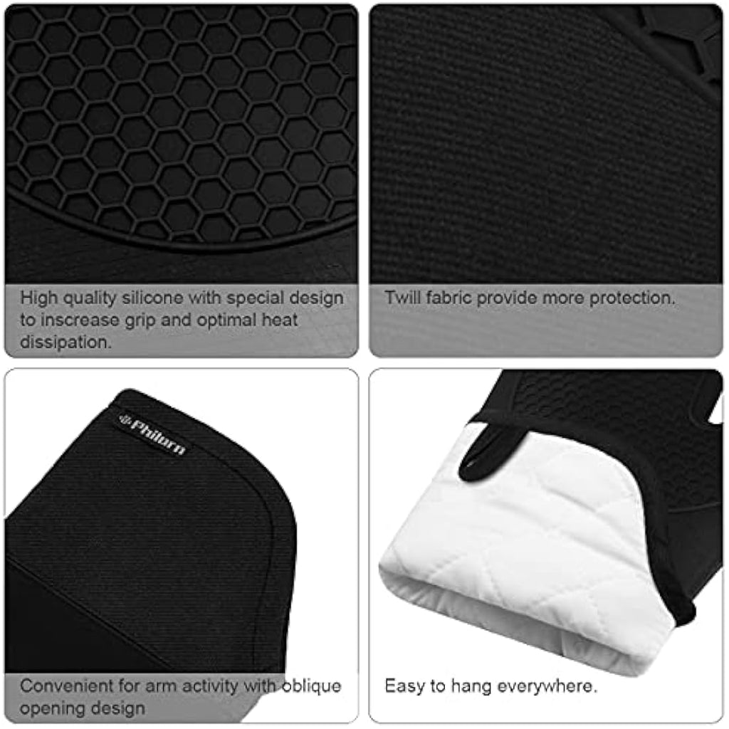 Silicone Oven Mitts - Heat Resistant BBQ Gloves with Pads