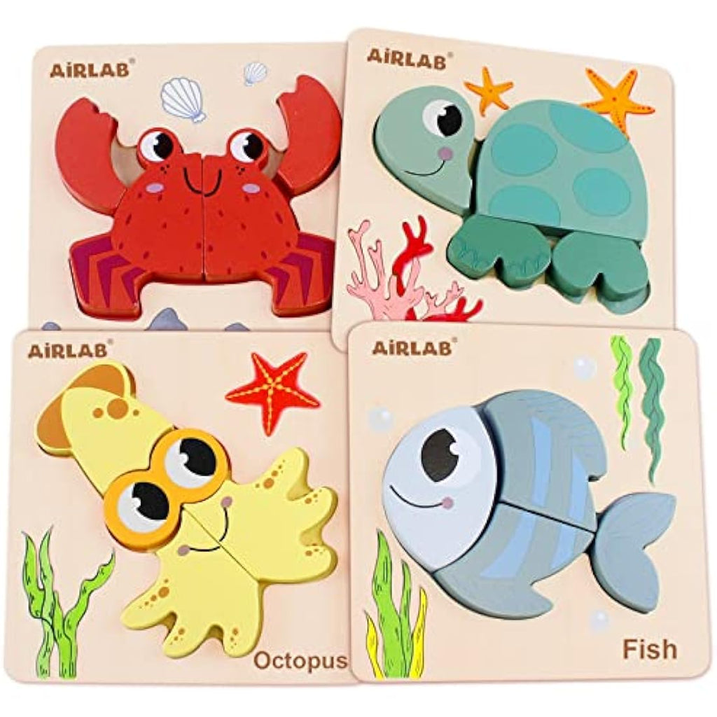 Airlab Montessori Wooden Jigsaw Puzzles – 4 Pack Ocean Sensory Toys