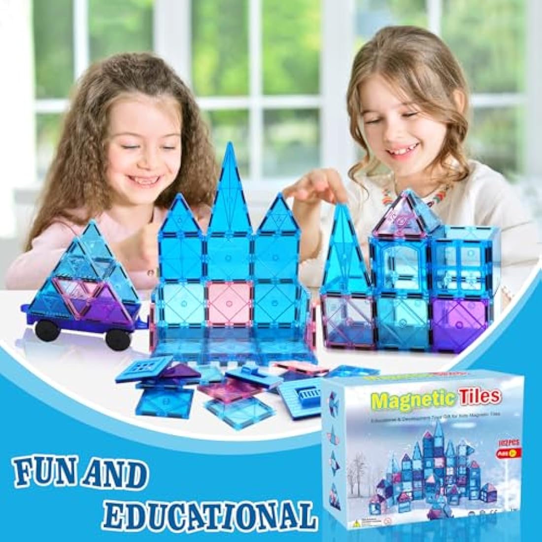 Jolof Store 102PCS Magnetic Tiles Princess Castle STEM Building Blocks