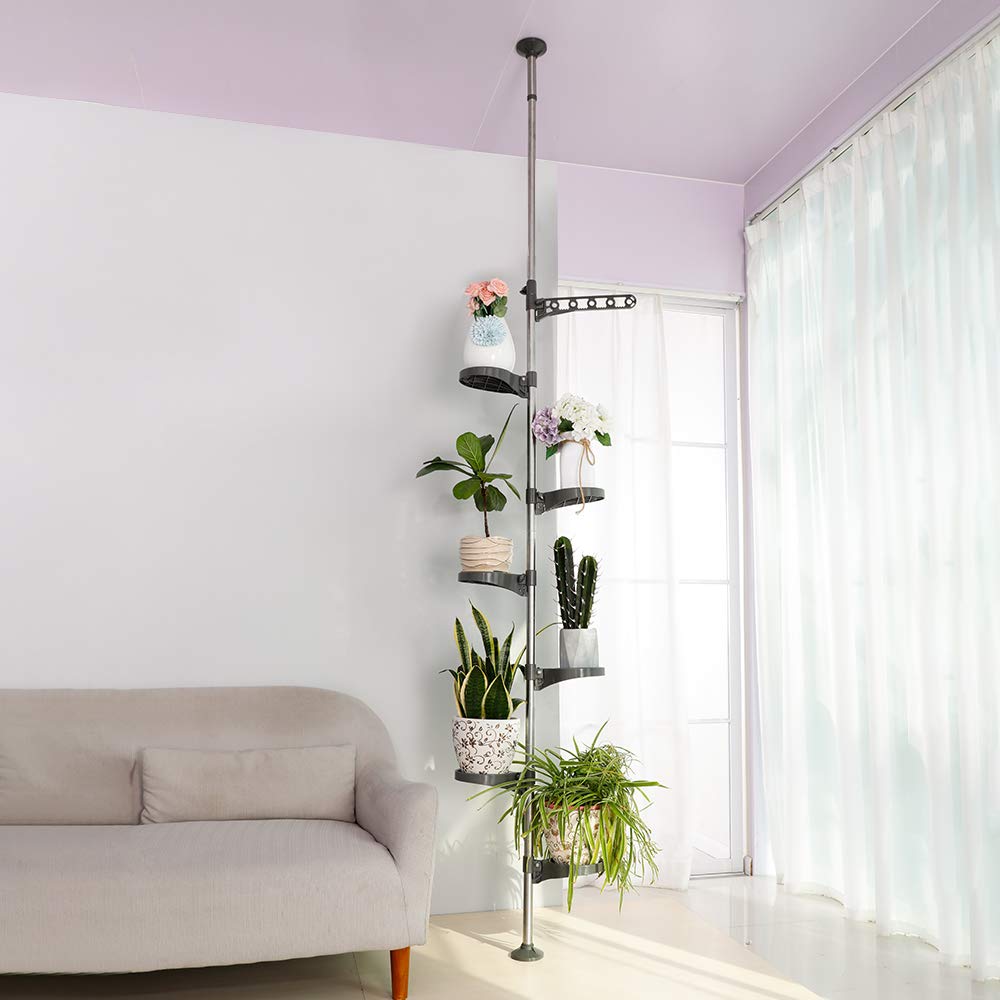 BAOYOUNI 7-Tier Indoor Plant Pole – Tension Rod Flower Pot Stand, Grey