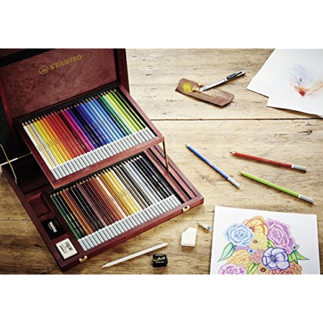 STABILO CarbOthello Chalk-Pastel Pencils | Wooden Box Set of 60