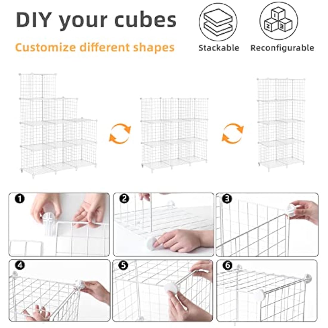 AWTATOS 9-Cube Wire Storage Shelves | Modular DIY Bookcase Unit, White