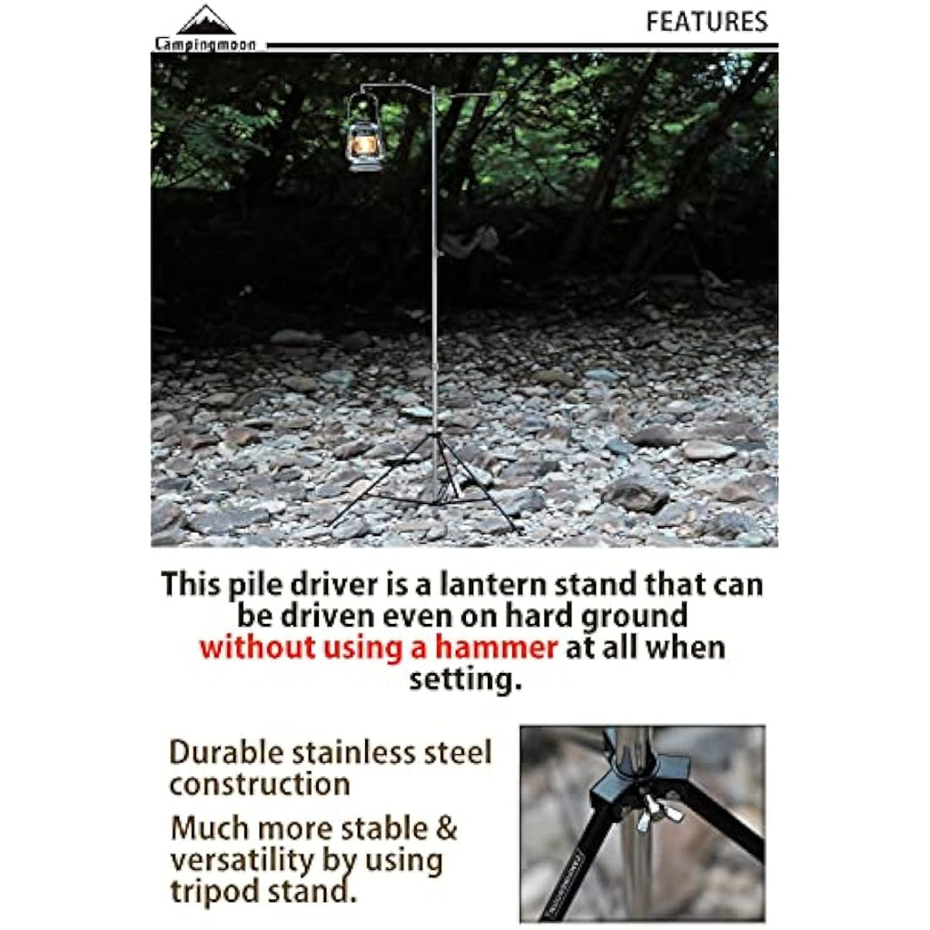 CAMPINGMOON Heavy Duty Stainless Steel Lantern Stand with Tripod & Bag