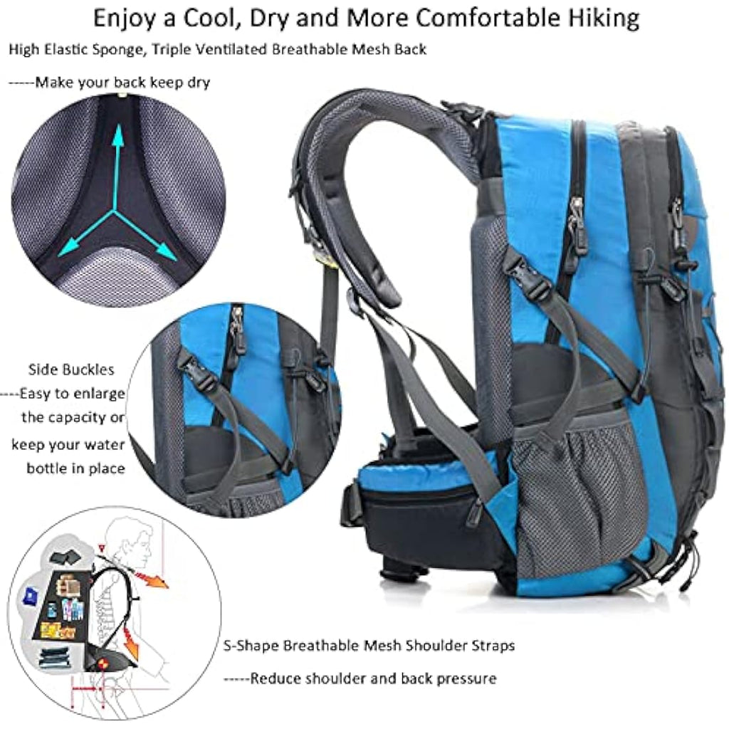 A AM SeaBlue 40L Hiking Backpack | Waterproof Lightweight Trekking Bag