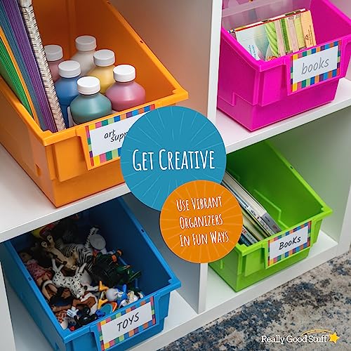 Neon Chapter Book Library Bins with Dividers - 6 Pack
