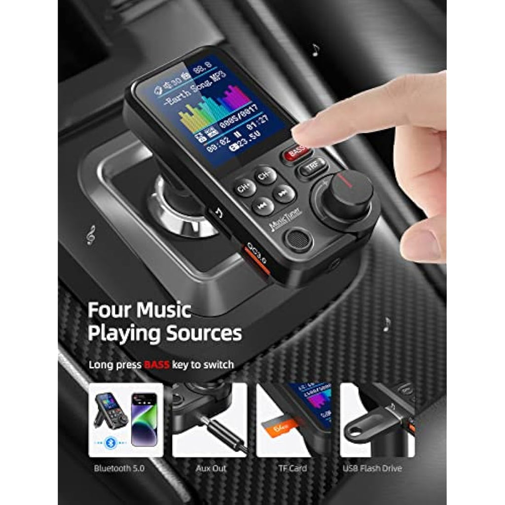 Nulaxy KM30 Car Bluetooth FM Transmitter | QC3.0 Fast Charging & Bass