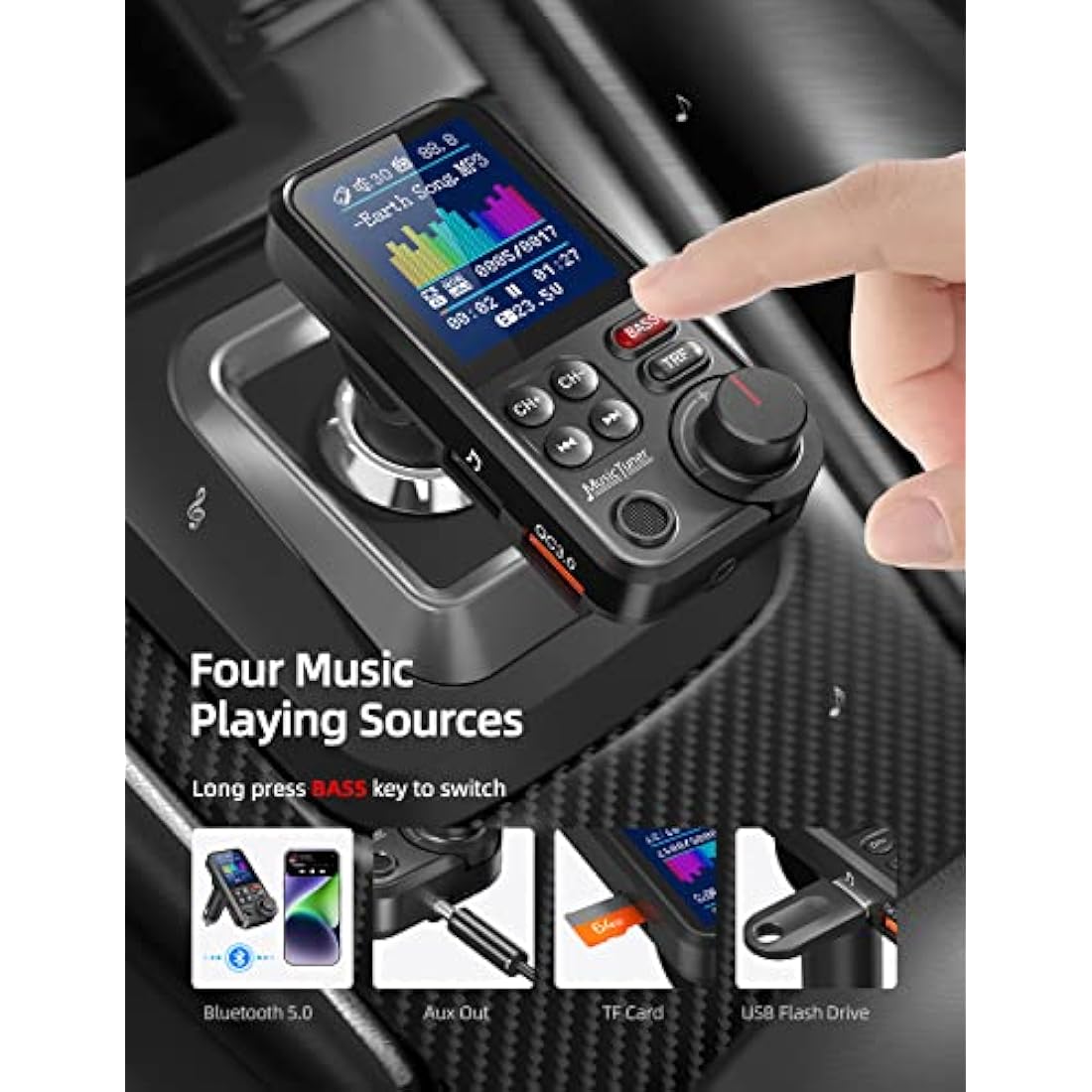 Nulaxy KM30 Car Bluetooth FM Transmitter | QC3.0 Fast Charging & Bass
