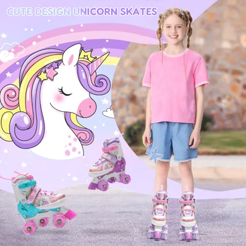 OLYSPM Kids Roller Skates – 4 Sizes Adjustable Quad Skates with LED Wheels