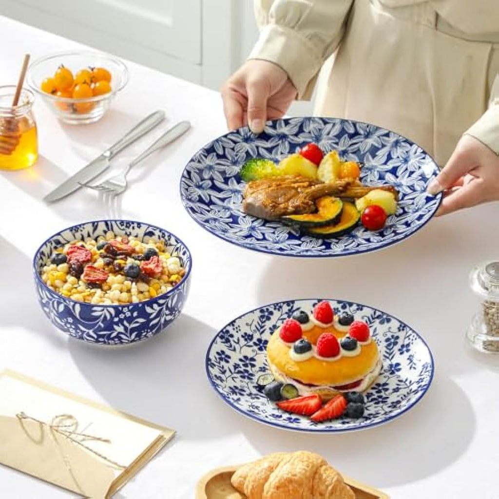 vancasso Selene 18-Piece Blue Floral Porcelain Dinner Set for 6