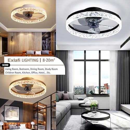 Exlafi Modern Quiet Ceiling Fan with LED Light – 50CM Dimmable White