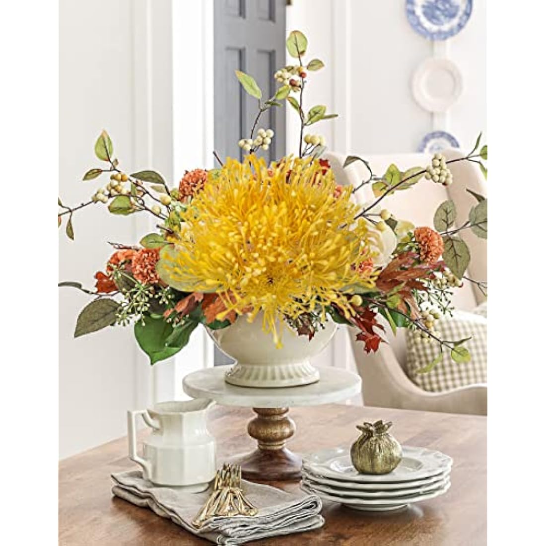 Briful 6 PCS Yellow Artificial Spider Mum Chrysanthemum Flowers - 12"