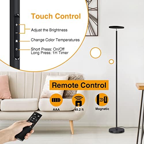 OUTON LED Floor Lamp – 30W 3000LM Modern Dimmable Torchiere with Remote