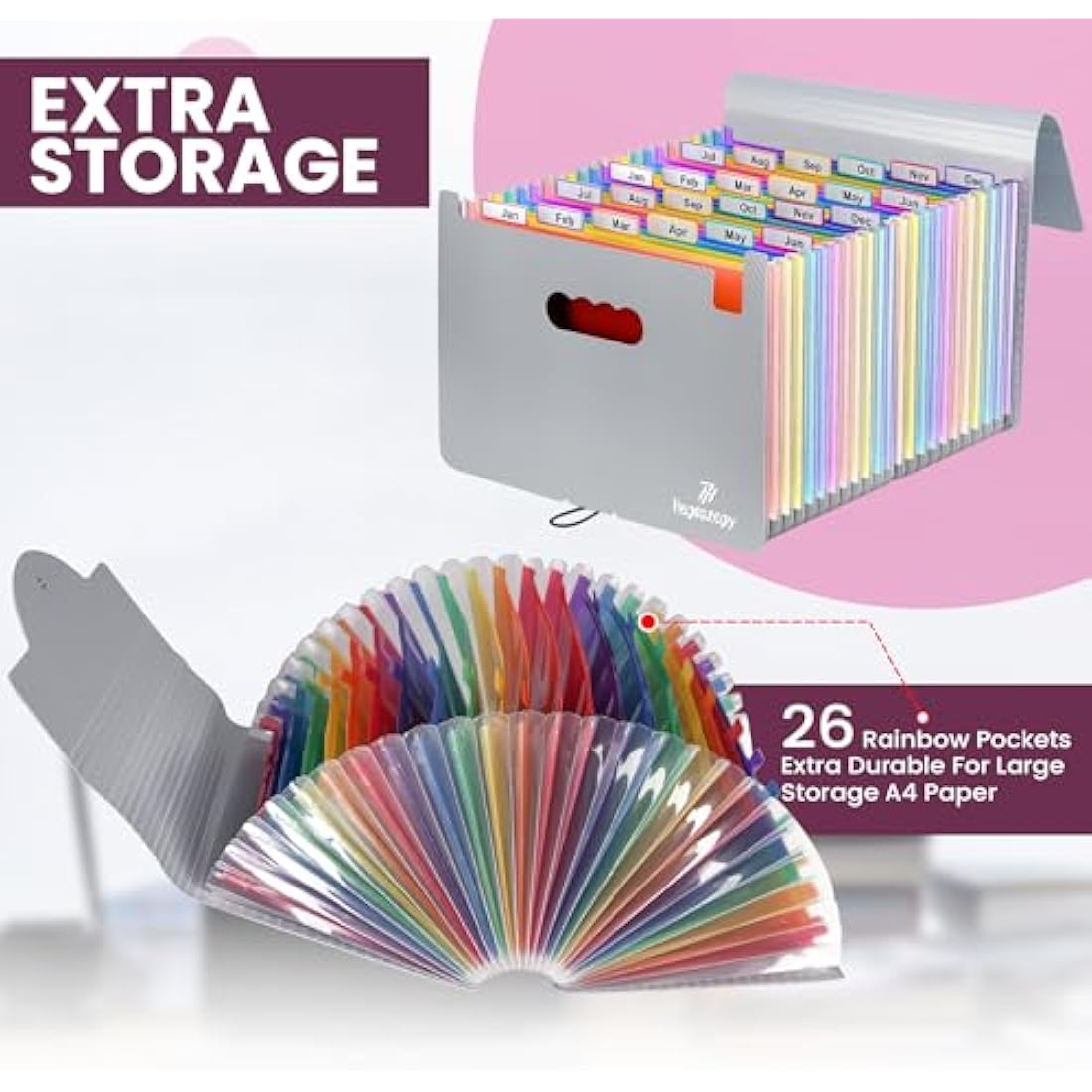 Jolof Store A4 Expanding File Organiser - 26 Pockets with Labels (Gray)