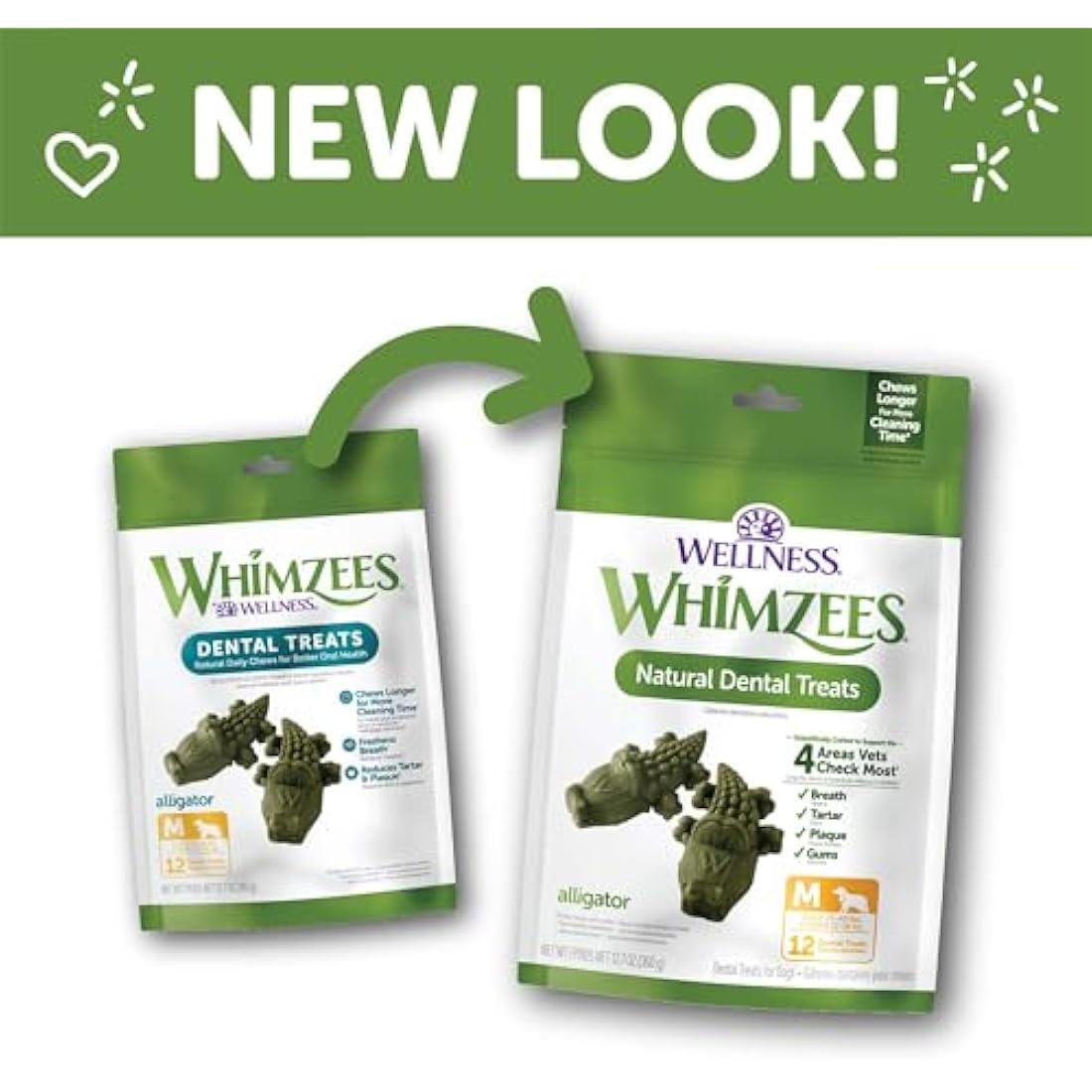 WHIMZEES Alligator Dental Chews for Medium Dogs - Grain-Free, 12 Count