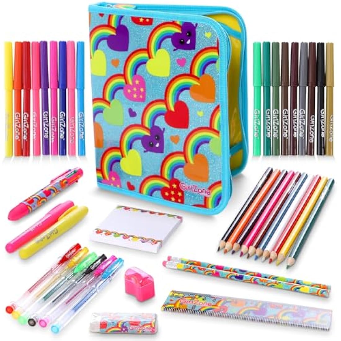 GirlZone Rainbow Stationery Set – 43-Piece Jumbo Art Case for Girls