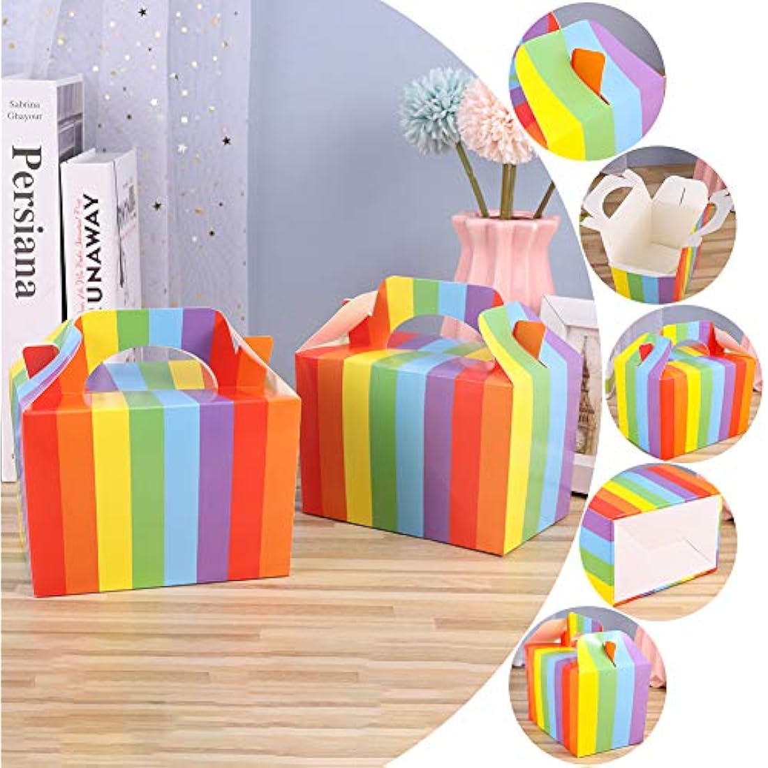 Rainbow Party Favor Boxes - 20 Pack Biodegradable Paper