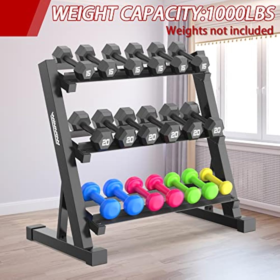 WINNOW 3-Tier Dumbbell Rack | 1000lb Capacity Steel Weight Storage