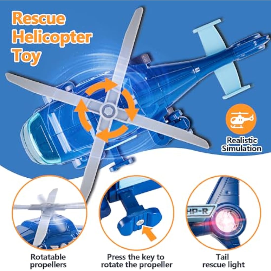 HERSITY Police Rescue Helicopter Toy with Lights and Sound – Blue