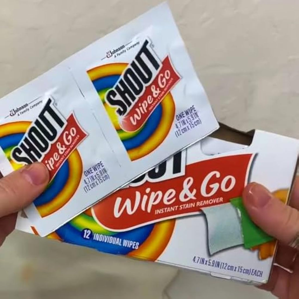 Shout Portable Stain Treater Towelettes – 12 Count Travel Wipes