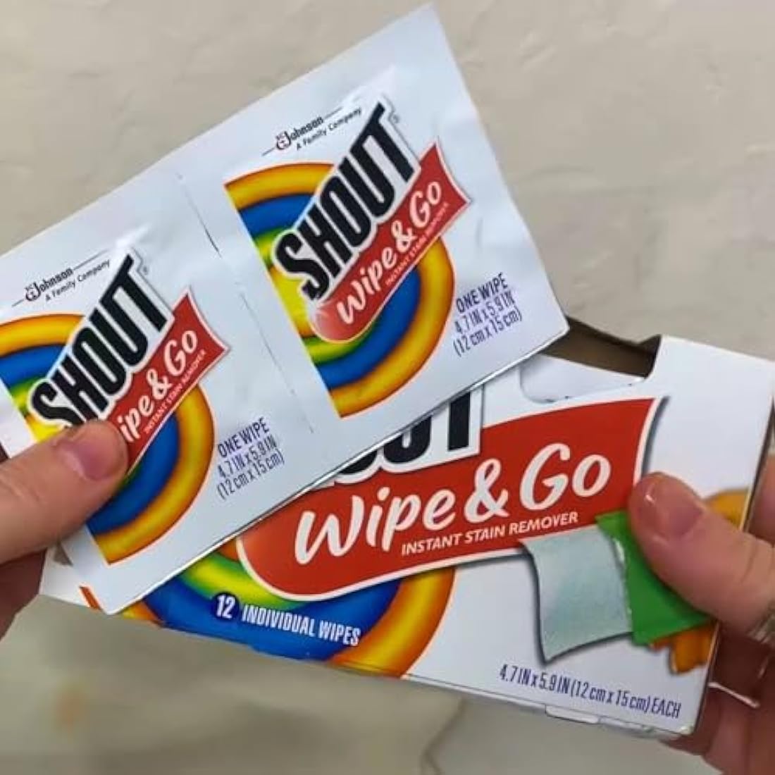 Shout Portable Stain Treater Towelettes – 12 Count Travel Wipes