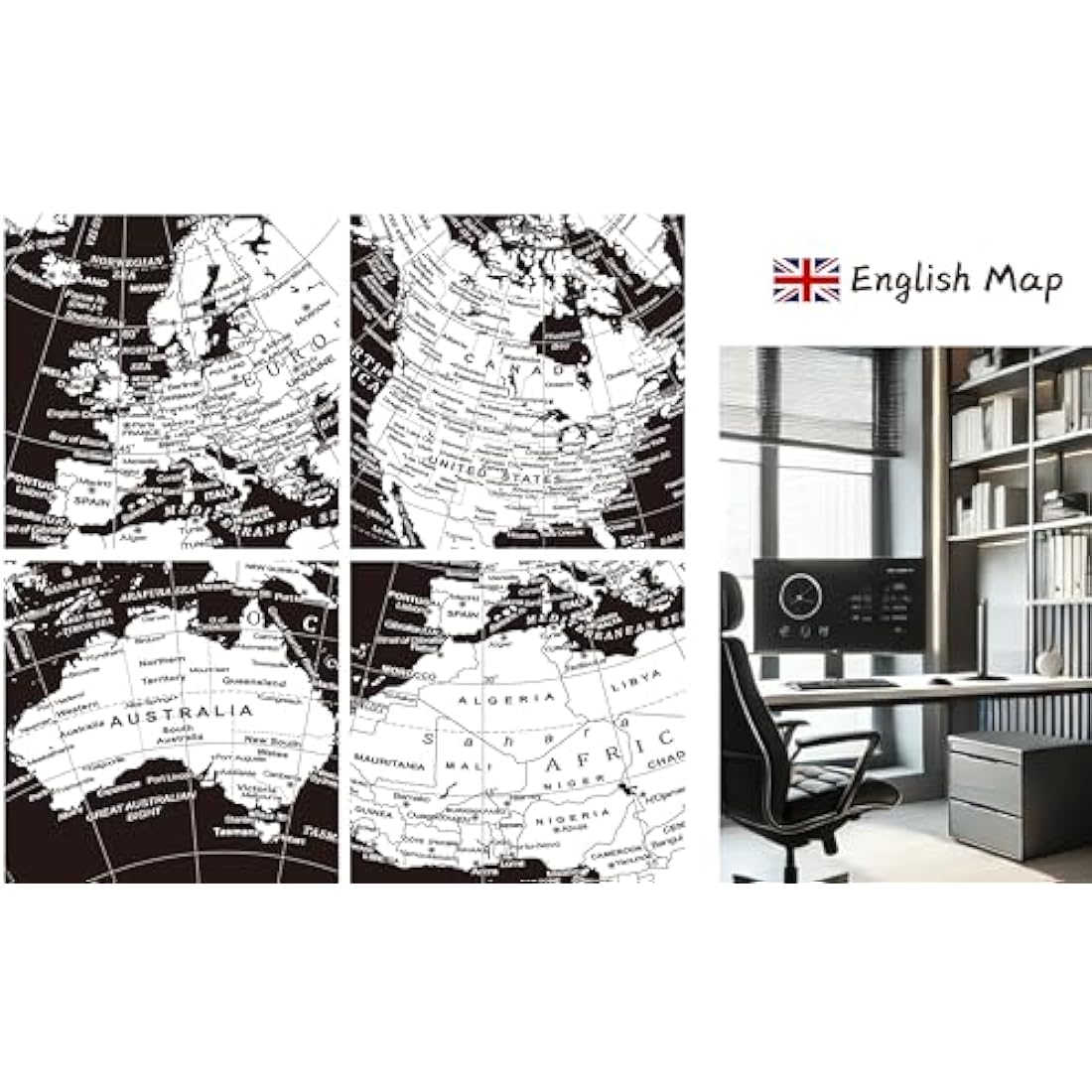 30cm World Globe – Metallic Black Map with Metal Base