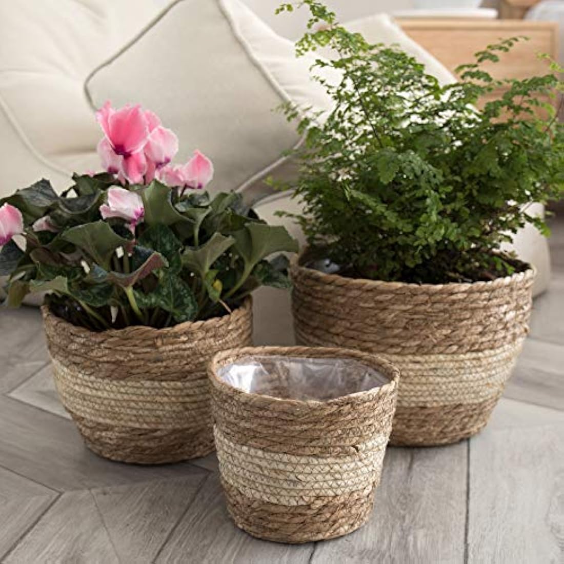 La Jolíe Muse Seagrass Planter Basket - Handwoven Indoor Pots, 3-Pack