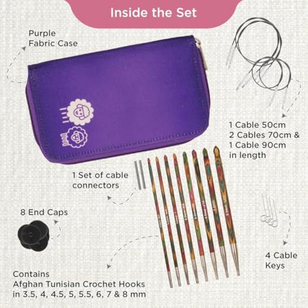 KnitPro Symfonie Tunisian Crochet Hook Set – Birch Wood (8 Sizes)