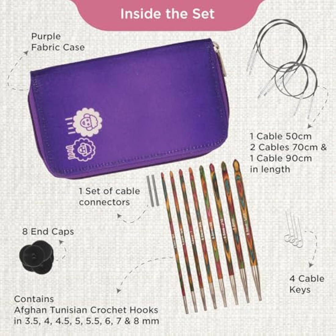 KnitPro Symfonie Tunisian Crochet Hook Set – Birch Wood (8 Sizes)