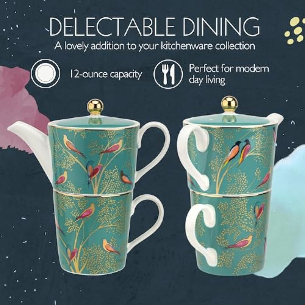 Sara Miller Chelsea Tea for One - Green Fine China with 22ct Gold