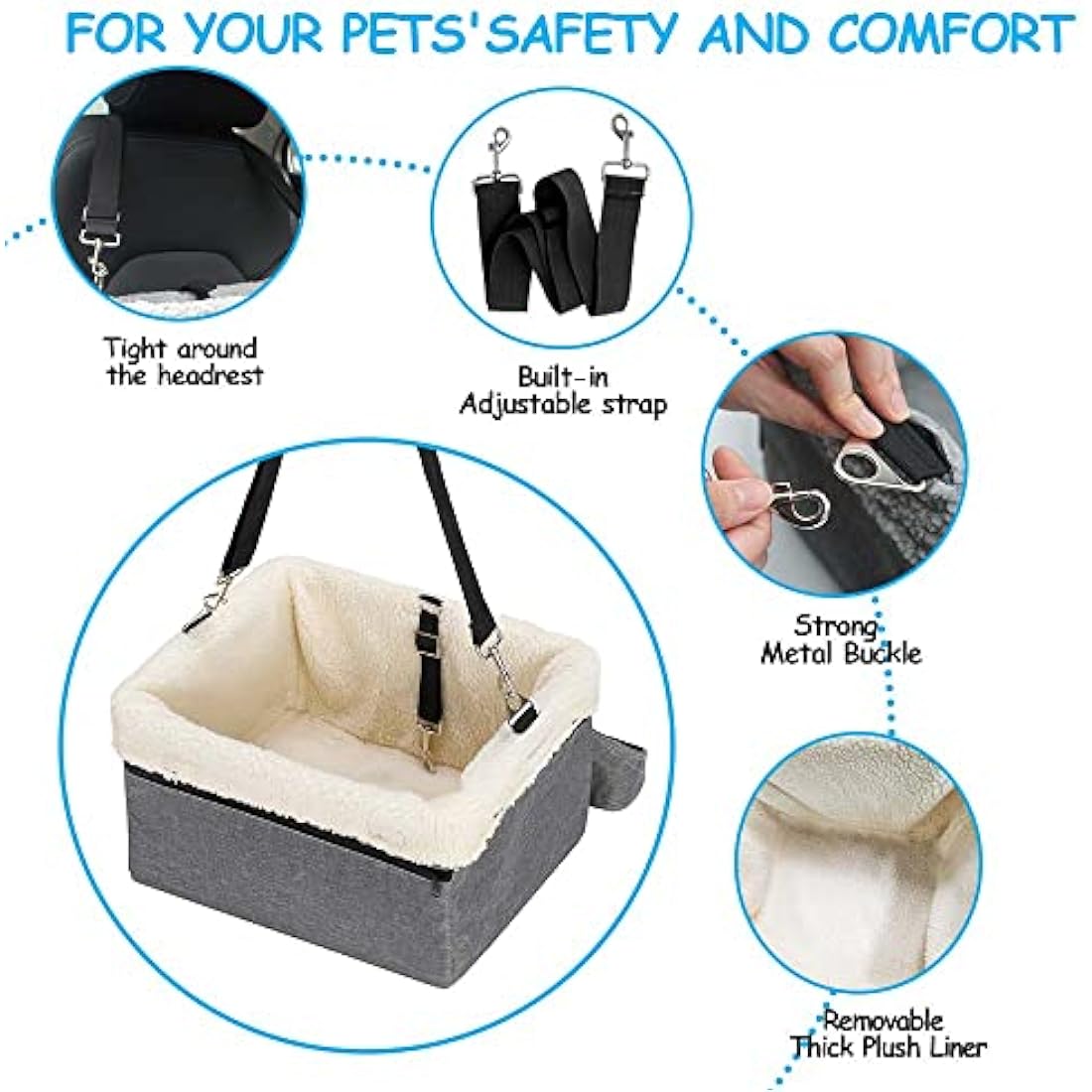 UNICITII Elevated Dog Booster Car Seat – Small Pet Travel Carrier, Grey