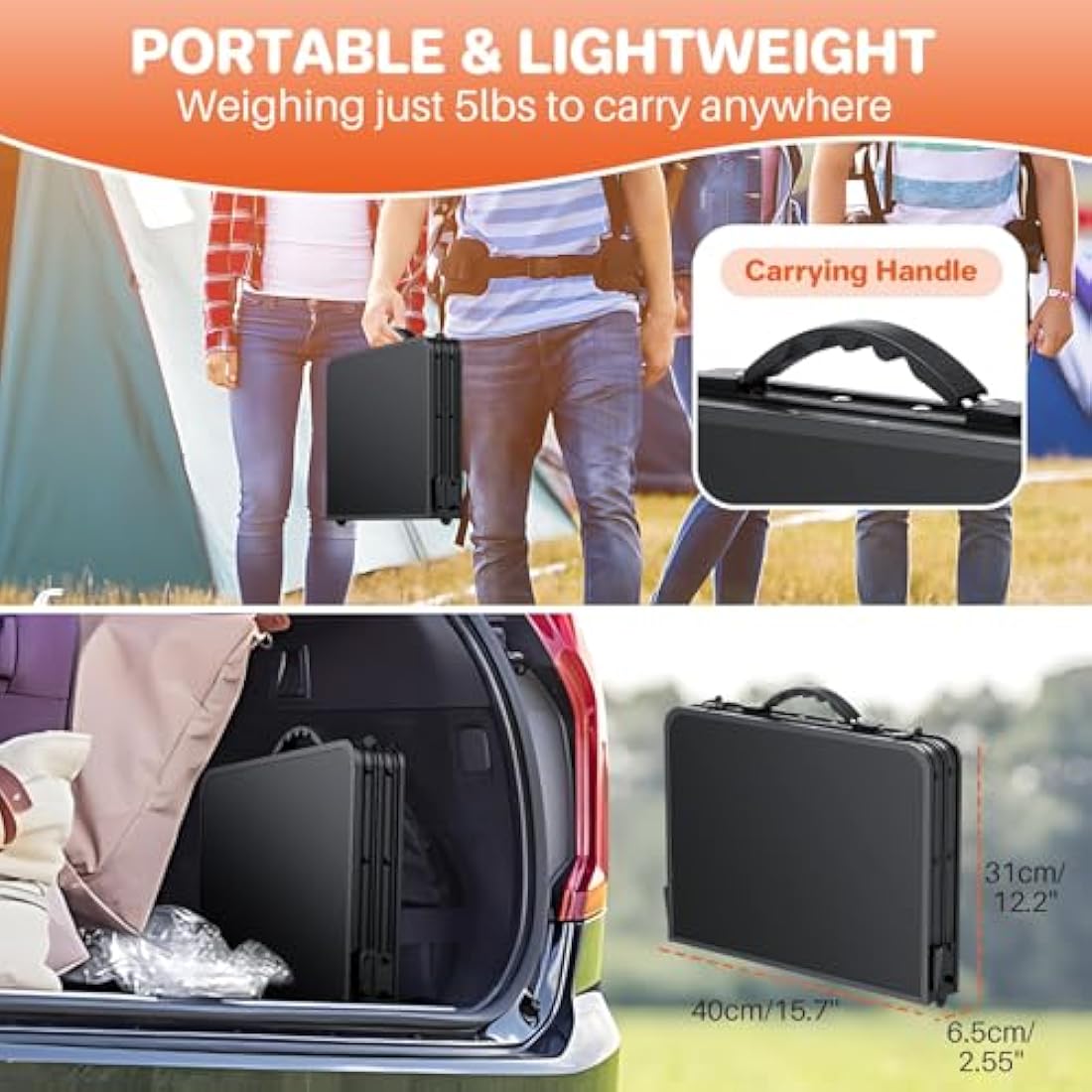 FUNYKICH 2ft Folding Camping Table | 3-Height Adjustable Aluminum - Black