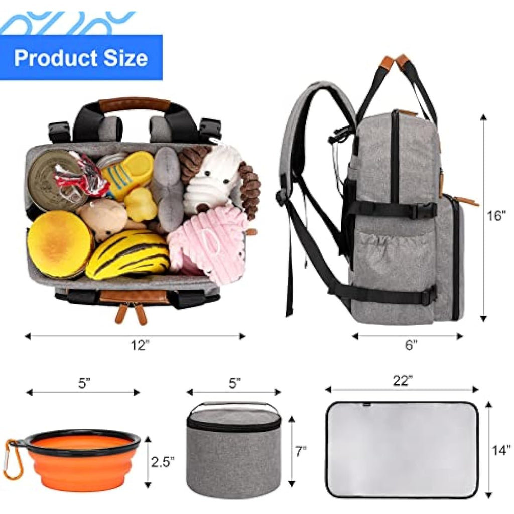 Modoker Dog Travel Bag – Airline Approved Pet Backpack Kit with Bowls, Grey