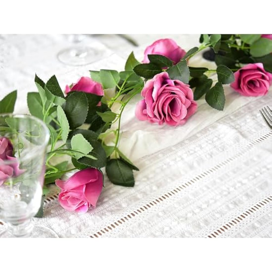 FiveSeasonStuff 2-Pack Fuchsia Silk Rose Garlands – 14.4ft Artificial Vines