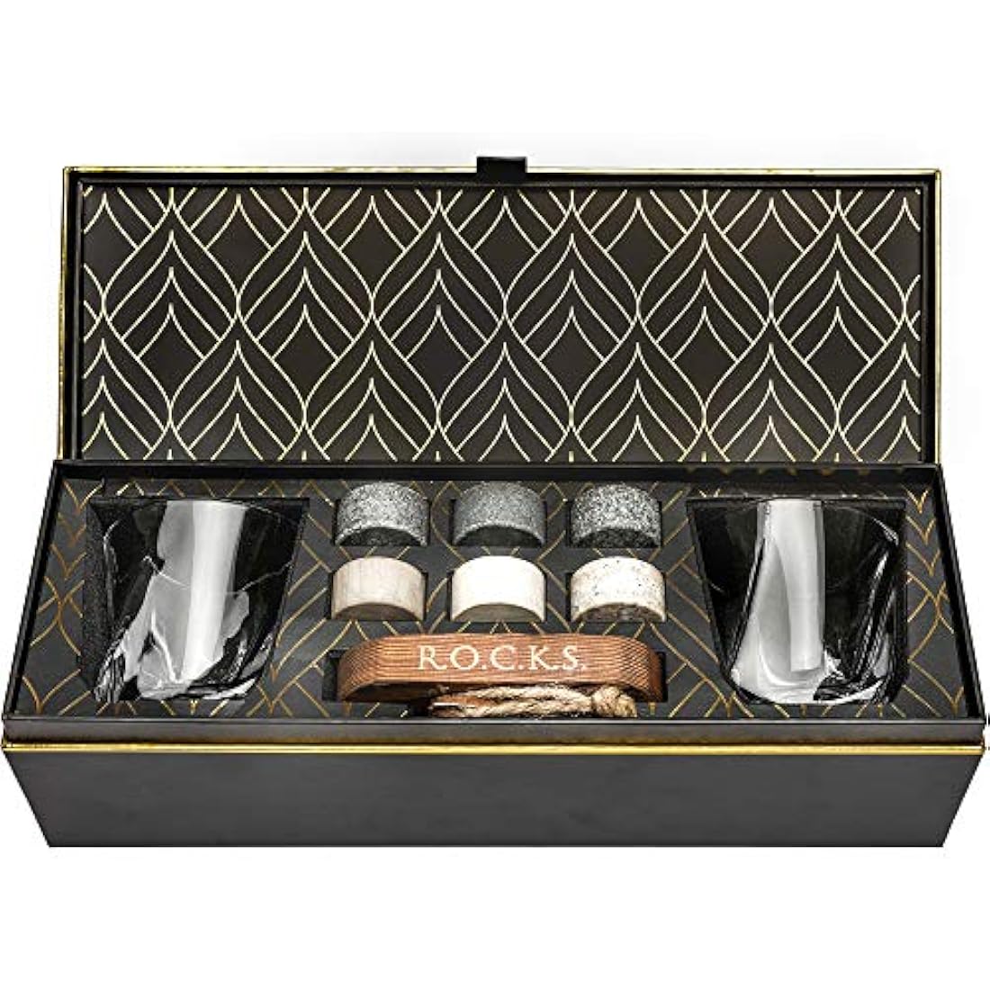 R.O.C.K.S. Whiskey Chilling Stones Gift Set | 6 Granite Rocks & 2 Glasses