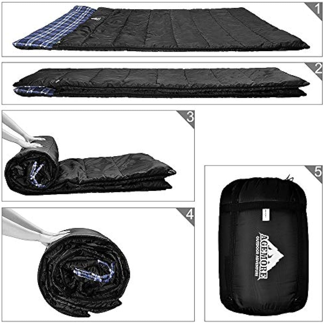Agemore Double Flannel Sleeping Bag | Waterproof 2 Person Camping Gear
