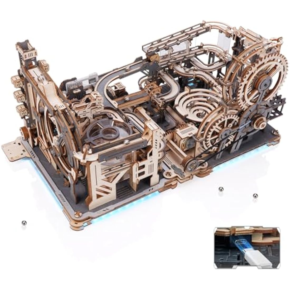 ROKR Marble Run Electric 3D Wooden Puzzle Model Kit - Marble Spaceport